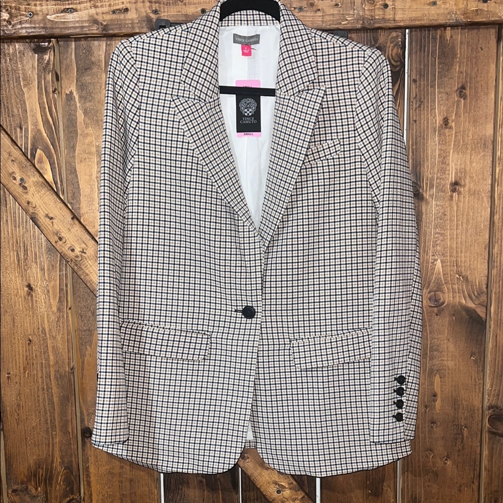 Vince Camuto Black & White Checked Single-Button Blazer